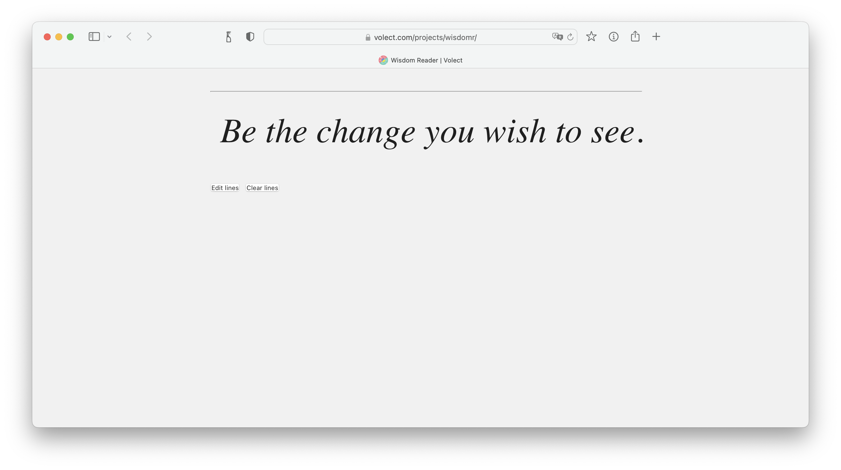 Browser window showing a webpage with heading text 'Be the change you wish to see'