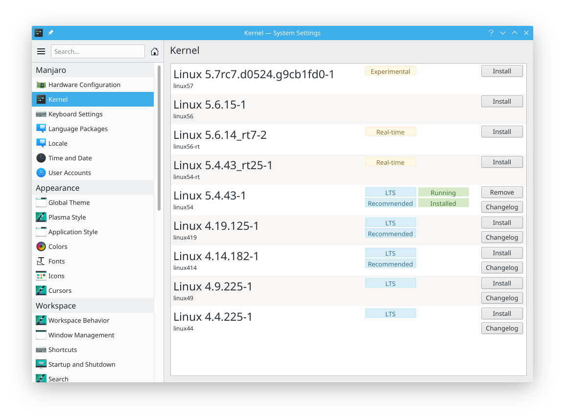 System Settings to change the kernel